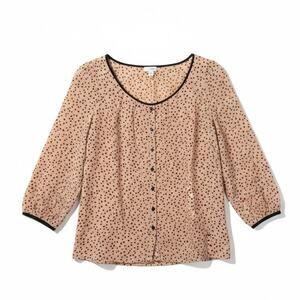 ODILLE 100% Silk Blouse Black Hearts & Clubs on Tan Field - Size 4